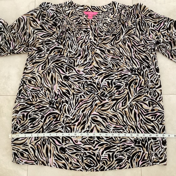 Lilly Pulitzer Elsa 100% Silk Blouse Top Tunic *Onyx Can You Zee Me* NWOT Sz XL - Picture 10 of 16